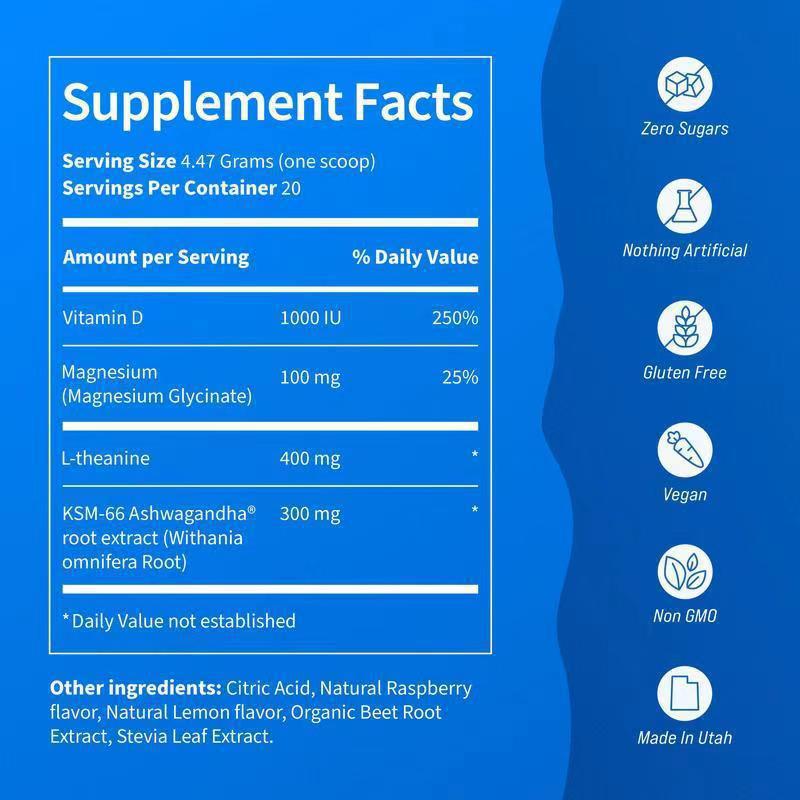 Calming Drink Mix with KSM-66 Ashwagandha, Vitamin D3, Magnesium & L-Theanine – Supports Cortisol Balance, Mood & Sleep, Helps Manage Occasional Stress – Travel Packets (20 Servings)-V