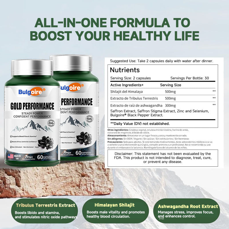 BulgoireยฎPerformance Capsules Gold Edition Restore Your Leadership: Regain Form and Confidence in 30 Days - Natural Size and Stamina Enhancer for Men-CU