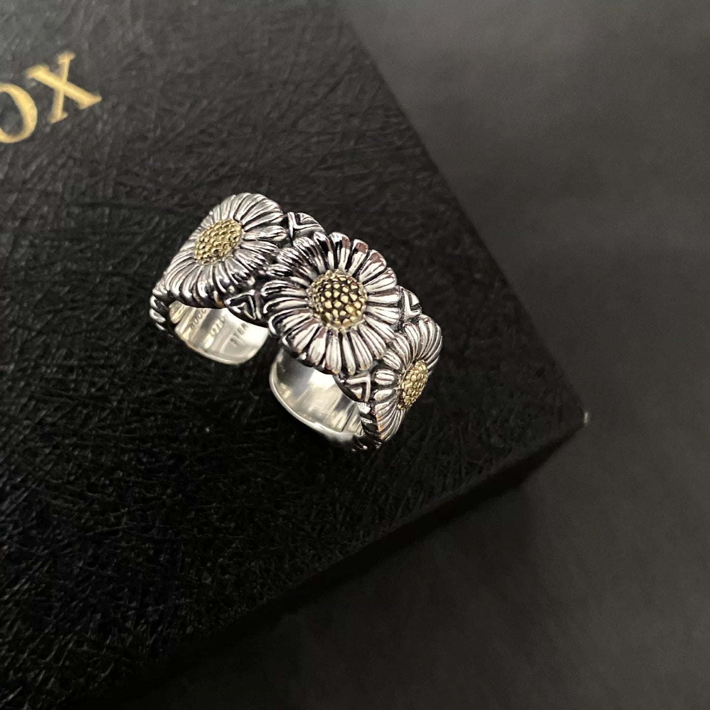 Daisy Ring Sterling Silver Retro Luxury Open Ring-CU
