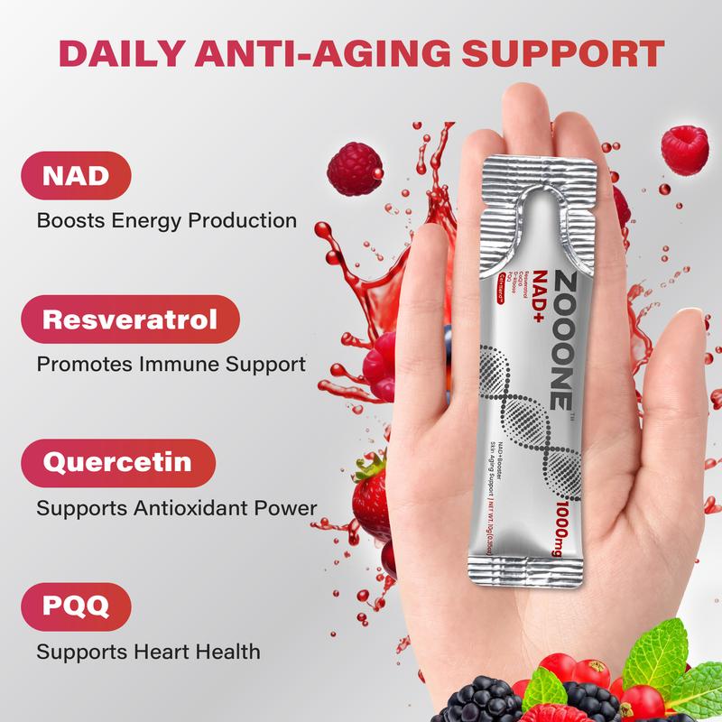 ZOOONE 1000mg NAD+ Berry Flavor Drink Mix for Skin Aging Support, Energy, and Focus-30Pack-WH
