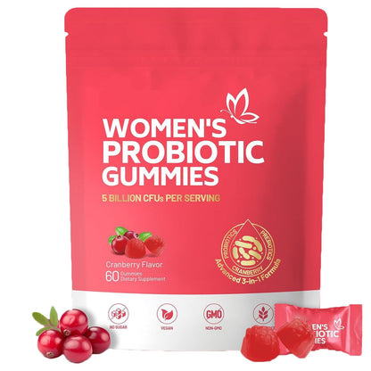 Cranberry Probiotic Gummies | Targeting Body Odor, Women's Health, and Body Balance |(60 Gummies per Pack)-V