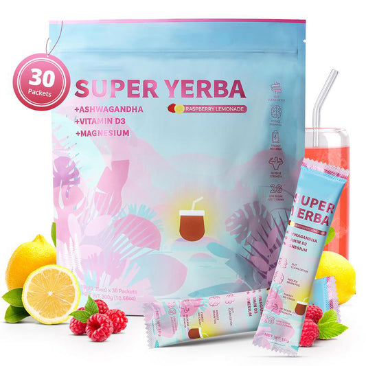 Super Yerba l Yerba Mate Instant Tea Powder IRASPBERRY LEMONADE Flavorl 30 Servings-V
