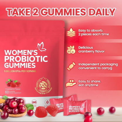 Cranberry Probiotic Gummies | Targeting Body Odor, Women's Health, and Body Balance |(60 Gummies per Pack)-V