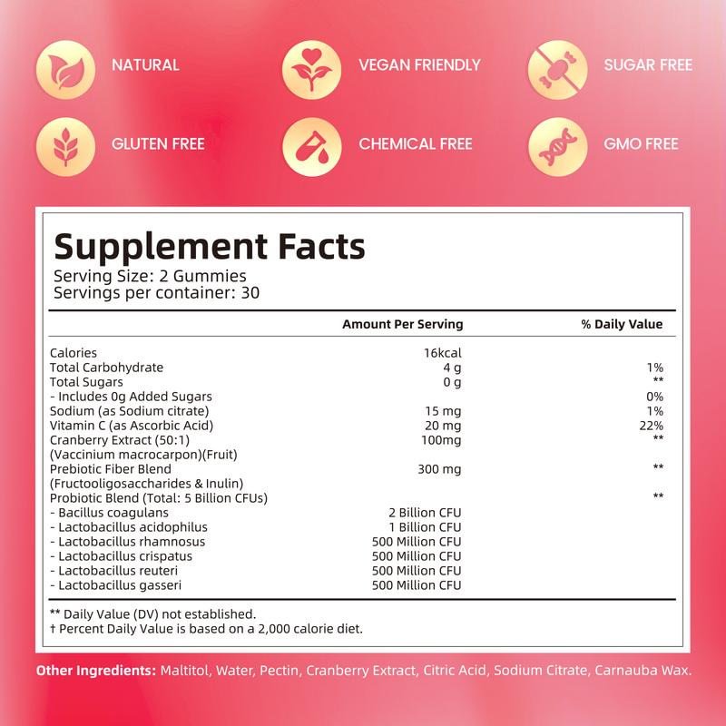 Cranberry Probiotic Gummies | Targeting Body Odor, Women's Health, and Body Balance |(60 Gummies per Pack)-V