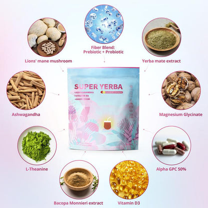 Super Yerba l Yerba Mate Instant Tea Powder IRASPBERRY LEMONADE Flavorl 30 Servings-V
