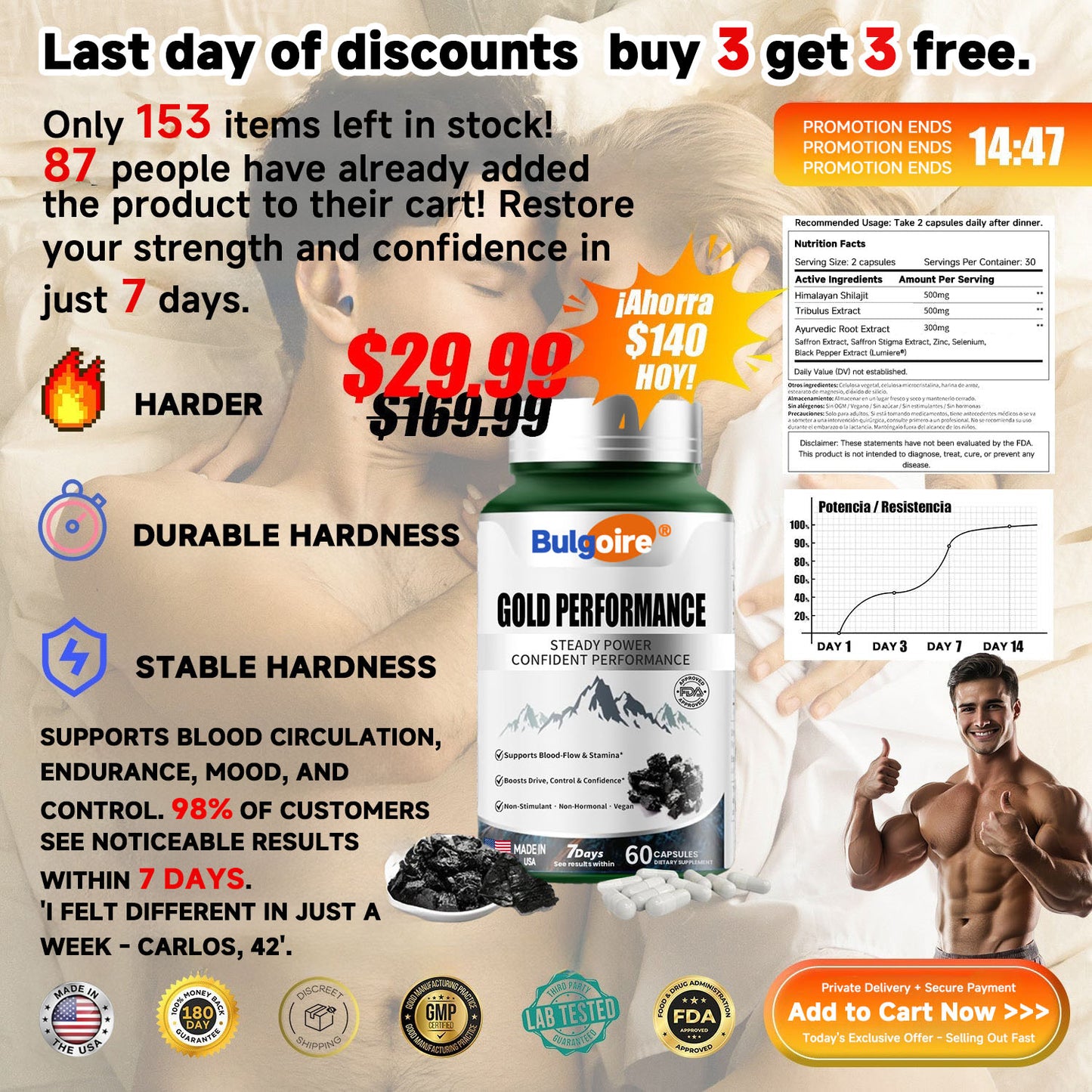 Bulgoire®Performance Capsules Gold Edition Restore Your Leadership: Regain Form and Confidence in 30 Days - Natural Size and Stamina Enhancer for Men-CU