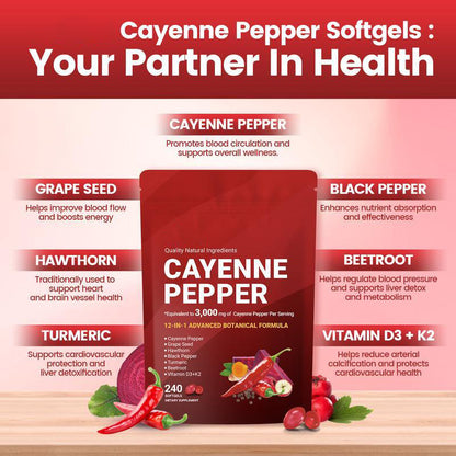Cayenne Pepper Softgels Supplement, Supports Leg Vein, Heart and Blood Vessel Health (240 Softge /1 Bag)-V