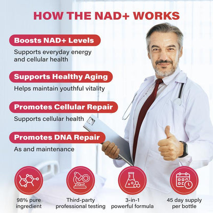 ZOOONE 1000mg NAD+ Berry Flavor Drink Mix for Skin Aging Support, Energy, and Focus-30Pack-WH