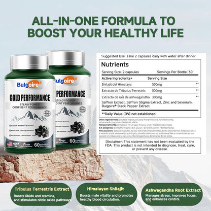 Bulgoire®Performance Capsules Gold Edition Restore Your Leadership: Regain Form and Confidence in 30 Days - Natural Size and Stamina Enhancer for Men-CU