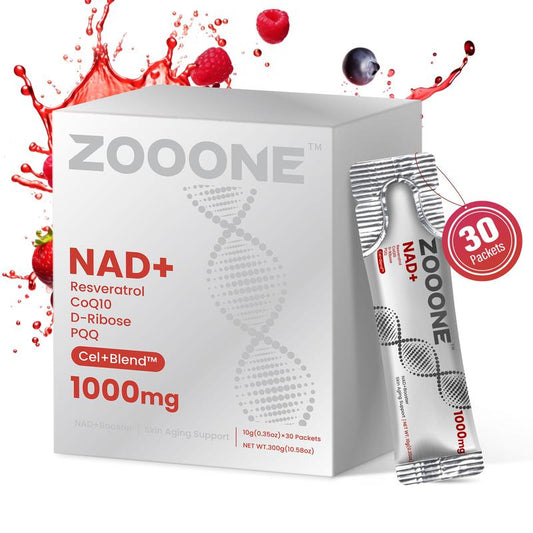 ZOOONE 1000mg NAD+ Berry Flavor Drink Mix for Skin Aging Support, Energy, and Focus-30Pack-WH