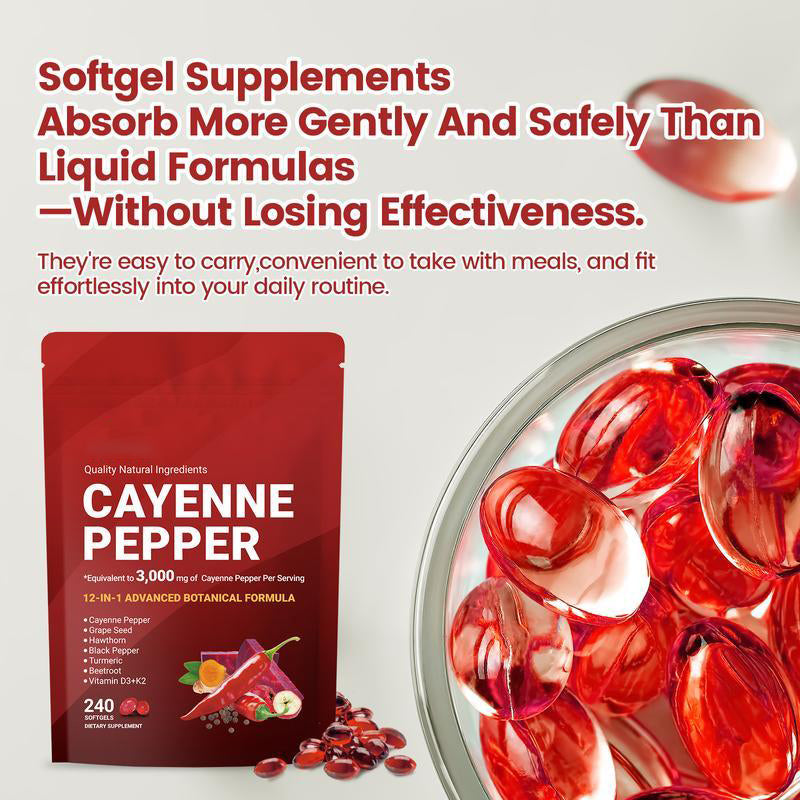Cayenne Pepper Softgels Supplement, Supports Leg Vein, Heart and Blood Vessel Health (240 Softge /1 Bag)-V