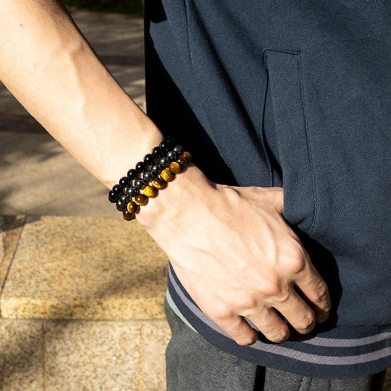 Triple Protection Bracelet Set Tiger's Eye,Obsidian,Hematite-WH