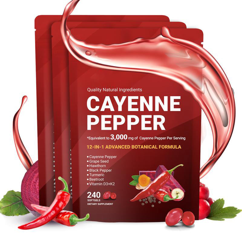 Cayenne Pepper Softgels Supplement, Supports Leg Vein, Heart and Blood Vessel Health (240 Softge /1 Bag)-V