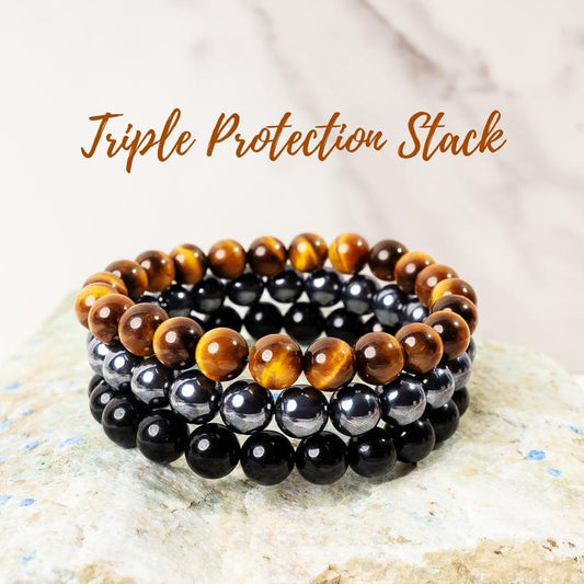Triple Protection Bracelet Set Tiger's Eye,Obsidian,Hematite-WH