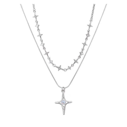 Double-layered moonstone necklace and star clavicle necklace-CU