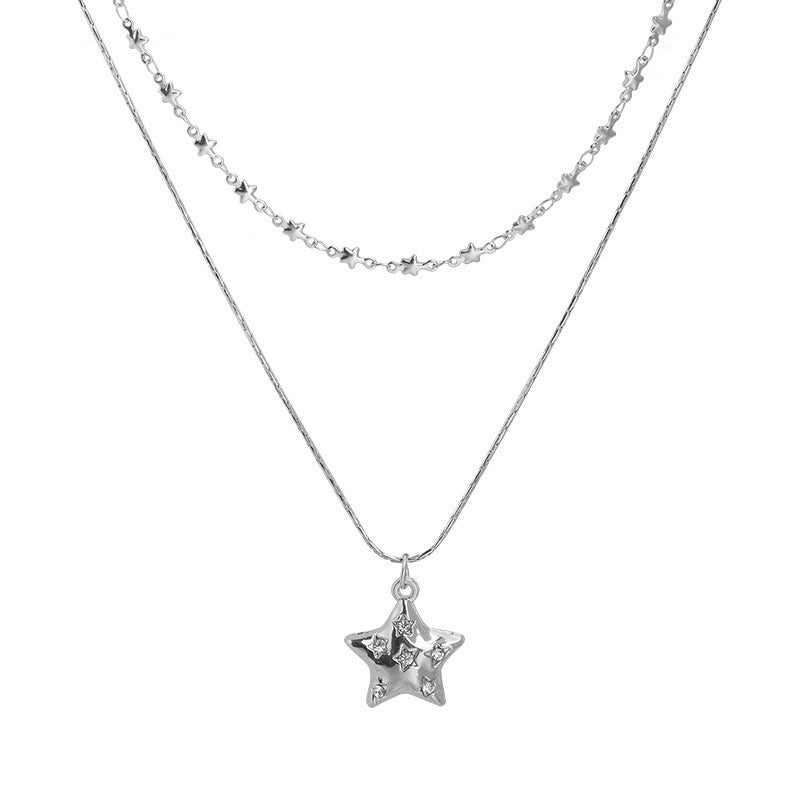 Double-layered star necklace, sweet and cool hot girl style clavicle necklace-CU