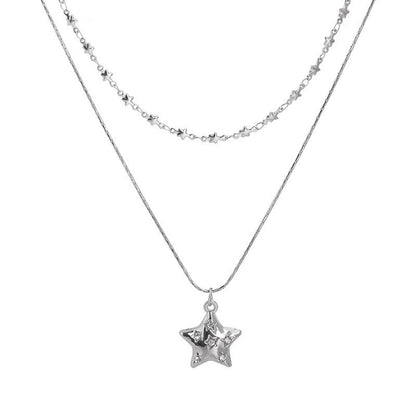 Double-layered star necklace, sweet and cool hot girl style clavicle necklace-CU