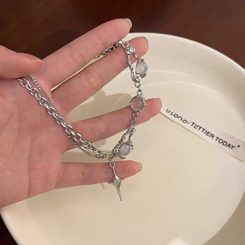 Titanium steel moonstone star necklace hot girl sweet cool niche clavicle chain-CU