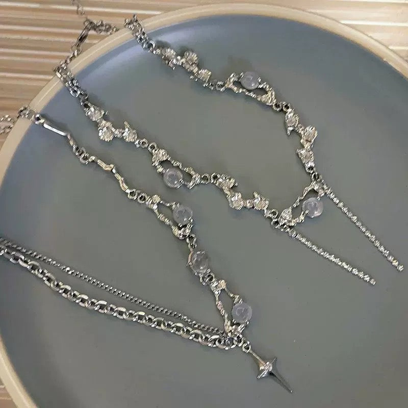 Titanium steel moonstone star necklace hot girl sweet cool niche clavicle chain-CU
