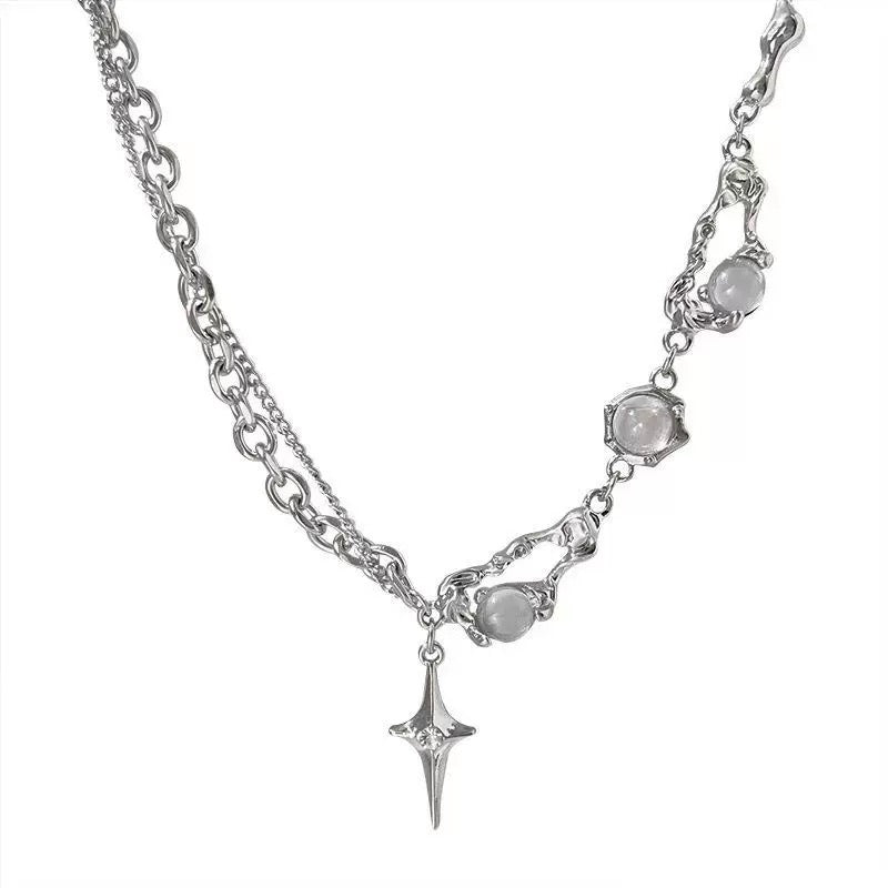 Titanium steel moonstone star necklace hot girl sweet cool niche clavicle chain-CU