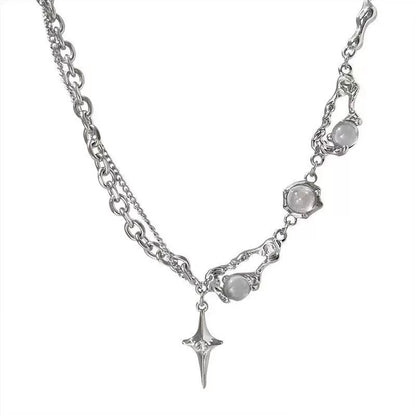 Titanium steel moonstone star necklace hot girl sweet cool niche clavicle chain-CU