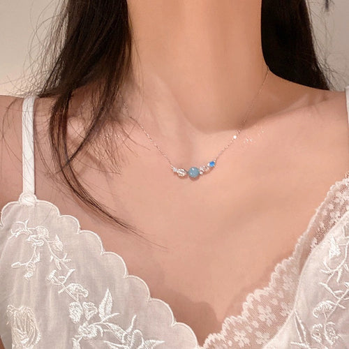 Blue Dopamine Titanium Steel Girl Necklace Clavicle Chain-CU