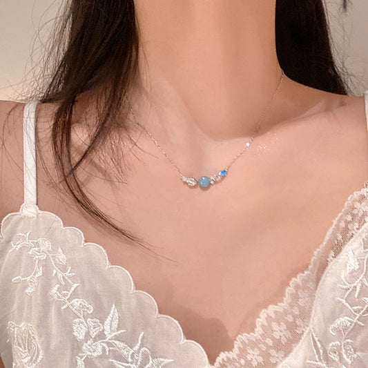 Blue Dopamine Titanium Steel Girl Necklace Clavicle Chain-CU