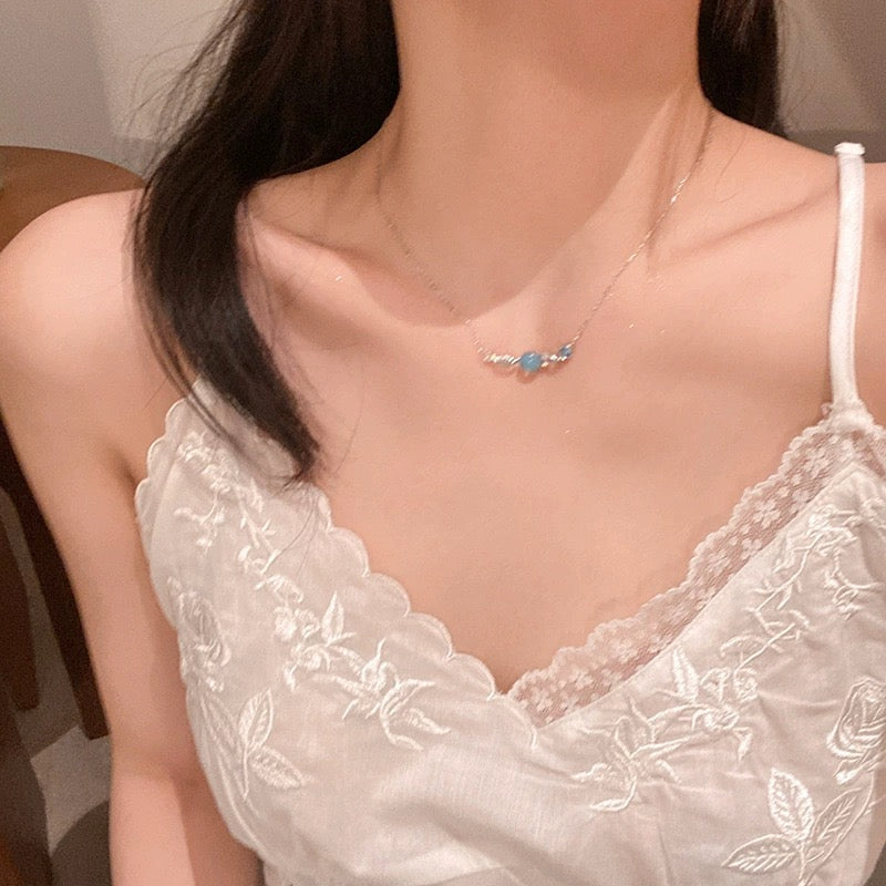 Blue Dopamine Titanium Steel Girl Necklace Clavicle Chain-CU