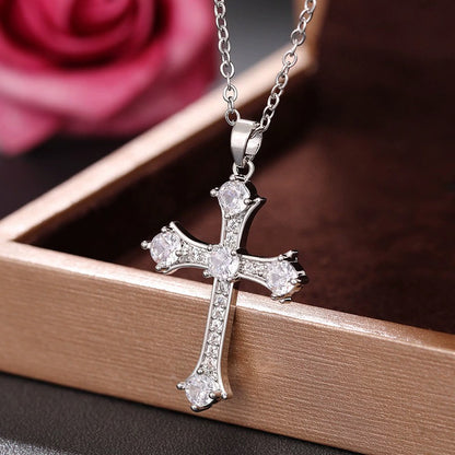 Cool diamond cross necklace trendy titanium steel jewelry-CU