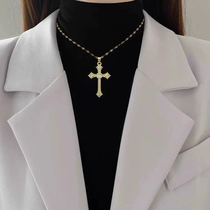 Cool diamond cross necklace trendy titanium steel jewelry-CU