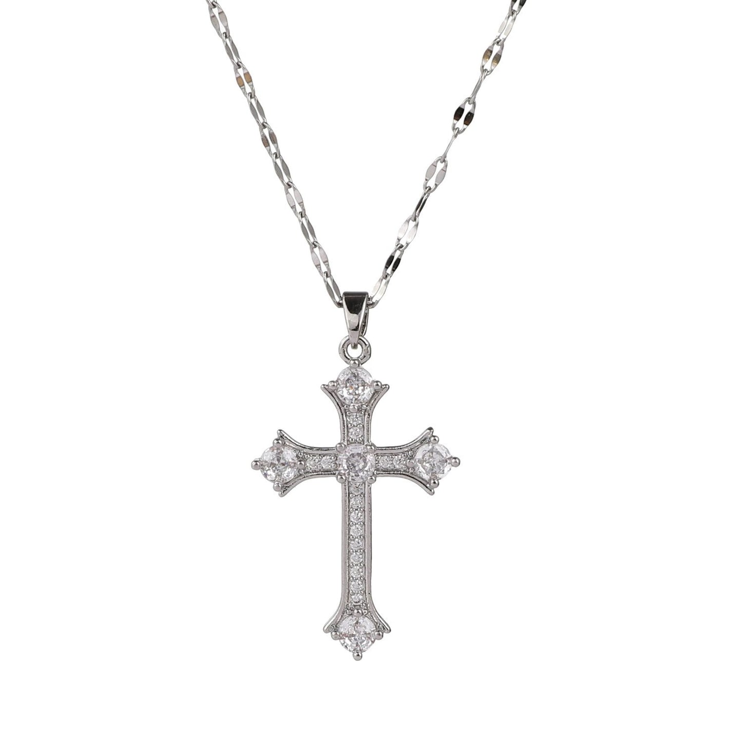 Cool diamond cross necklace trendy titanium steel jewelry-CU