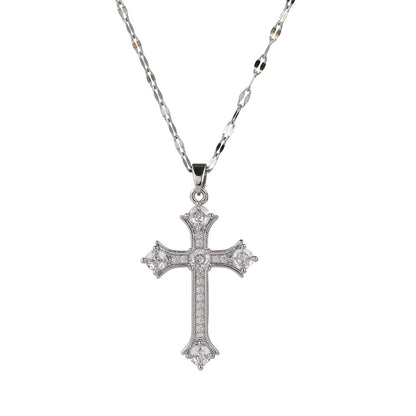 Cool diamond cross necklace trendy titanium steel jewelry-CU