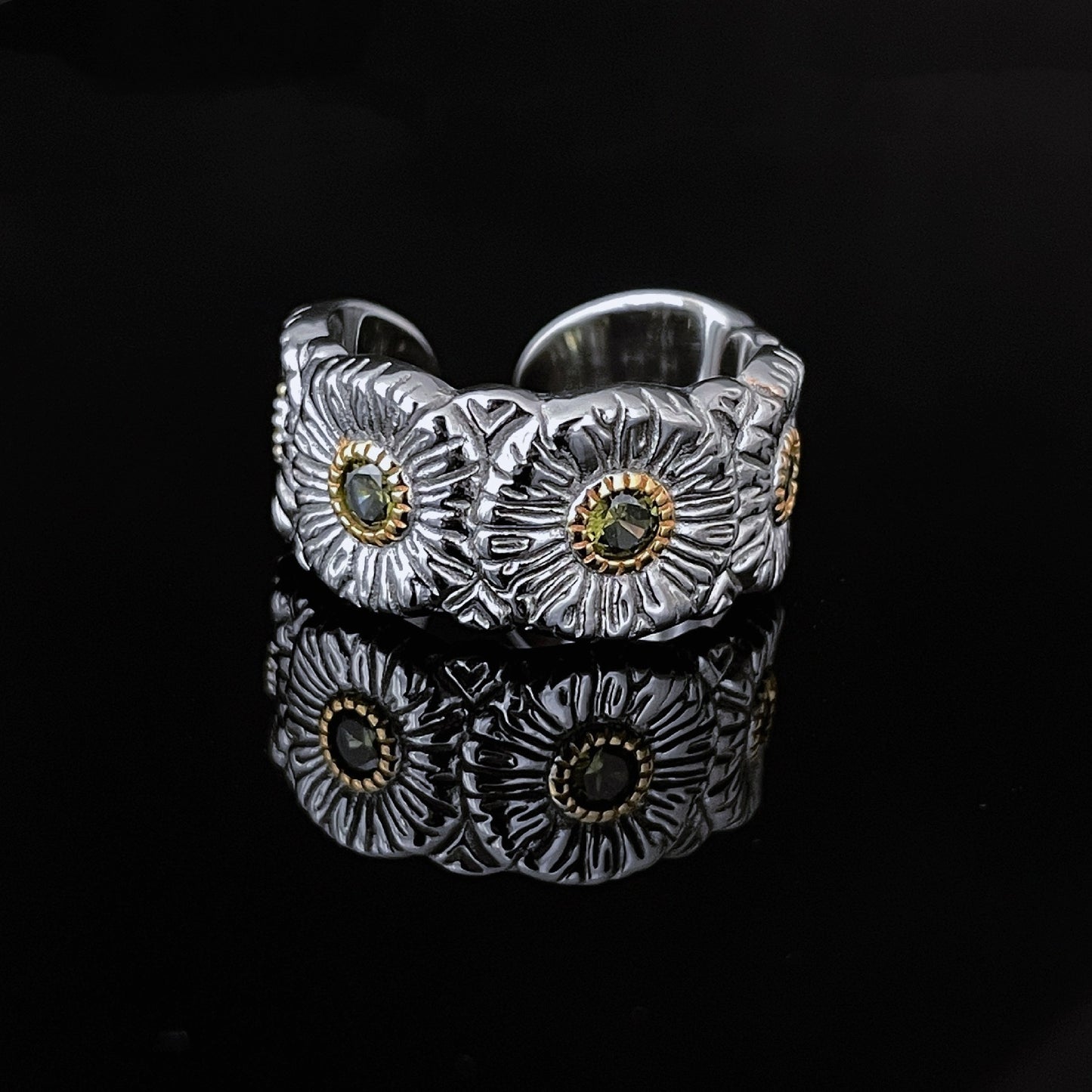 Daisy Ring Sterling Silver Retro Luxury Open Ring-CU