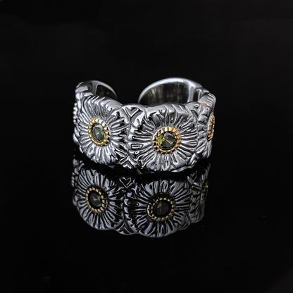 Daisy Ring Sterling Silver Retro Luxury Open Ring-CU