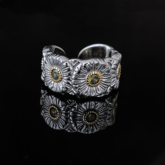 Daisy Ring Sterling Silver Retro Luxury Open Ring-CU