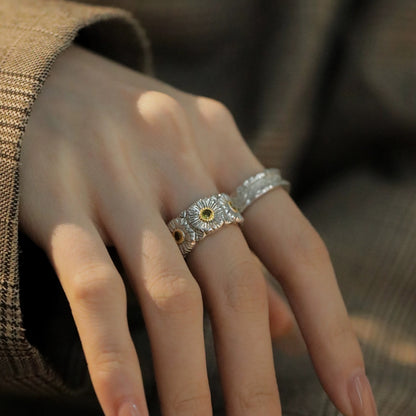 Daisy Ring Sterling Silver Retro Luxury Open Ring-CU