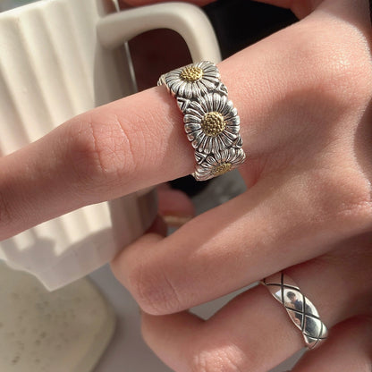 Daisy Ring Sterling Silver Retro Luxury Open Ring-CU