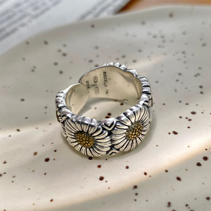 Daisy Ring Sterling Silver Retro Luxury Open Ring-CU