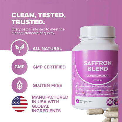 Saffron Blend - For Positive Mood & Stress Support - Vegan Gluten-Free with Gentle Magnesium-V