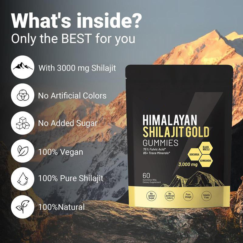 Himalayan Shilajit Gummies | With Ashwagandha, Gokshura & other herbs | No added sugar | 60 Gummies-V
