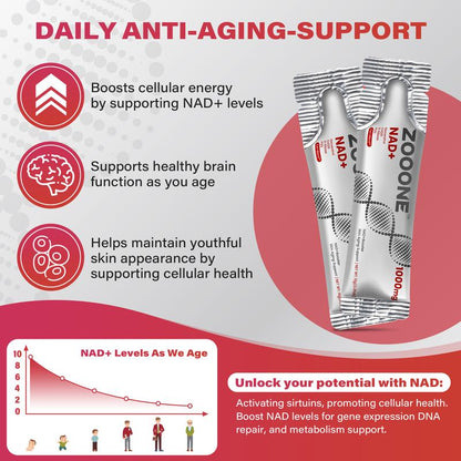 ZOOONE 1000mg NAD+ Berry Flavor Drink Mix for Skin Aging Support, Energy, and Focus-30Pack-WH
