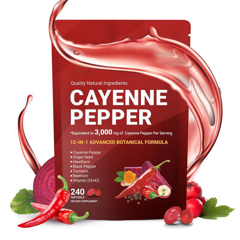 Cayenne Pepper Softgels Supplement, Supports Leg Vein, Heart and Blood Vessel Health (240 Softge /1 Bag)-V