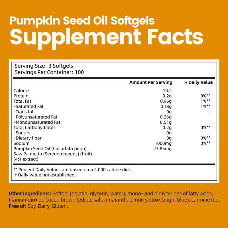 Natural pumpkin seed oil and saw palmetto softgel 1000mg high content plant esters 300 capsules-V