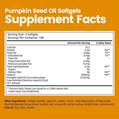 Natural pumpkin seed oil and saw palmetto softgel 1000mg high content plant esters 300 capsules-V